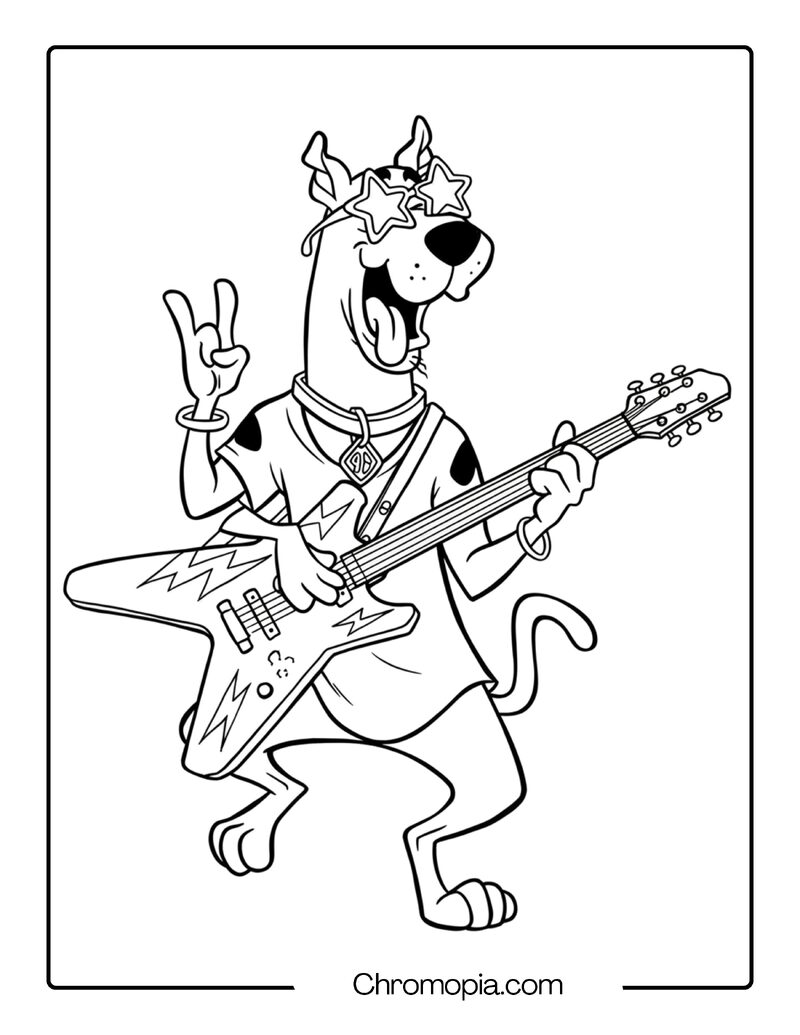 Scooby Doo as a Rock Star Coloring Page