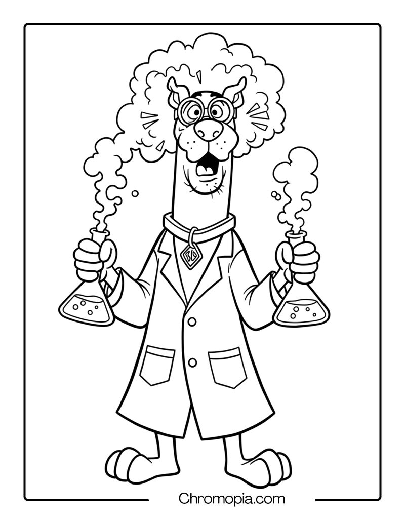 Scooby Doo as a Scientist Coloring Page