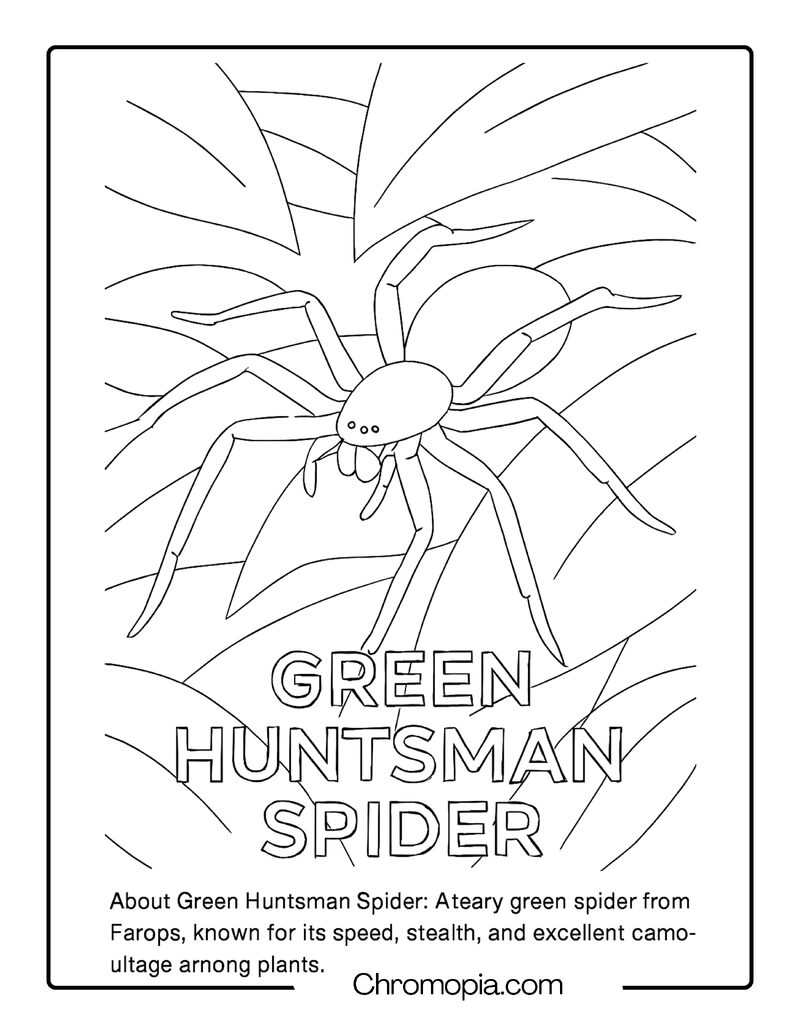 Green Huntsman Spider Coloring Page