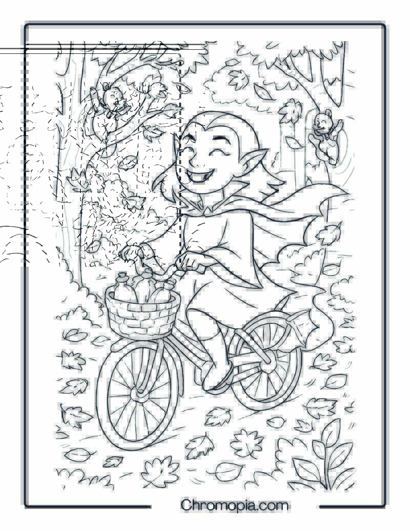 Vampire Cycling through Autumn Forest Coloring Page
