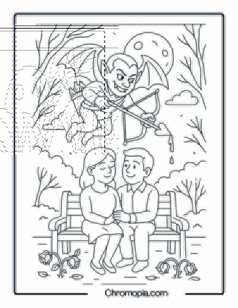 Cupid Vampire on Valentine_s Night Coloring Page