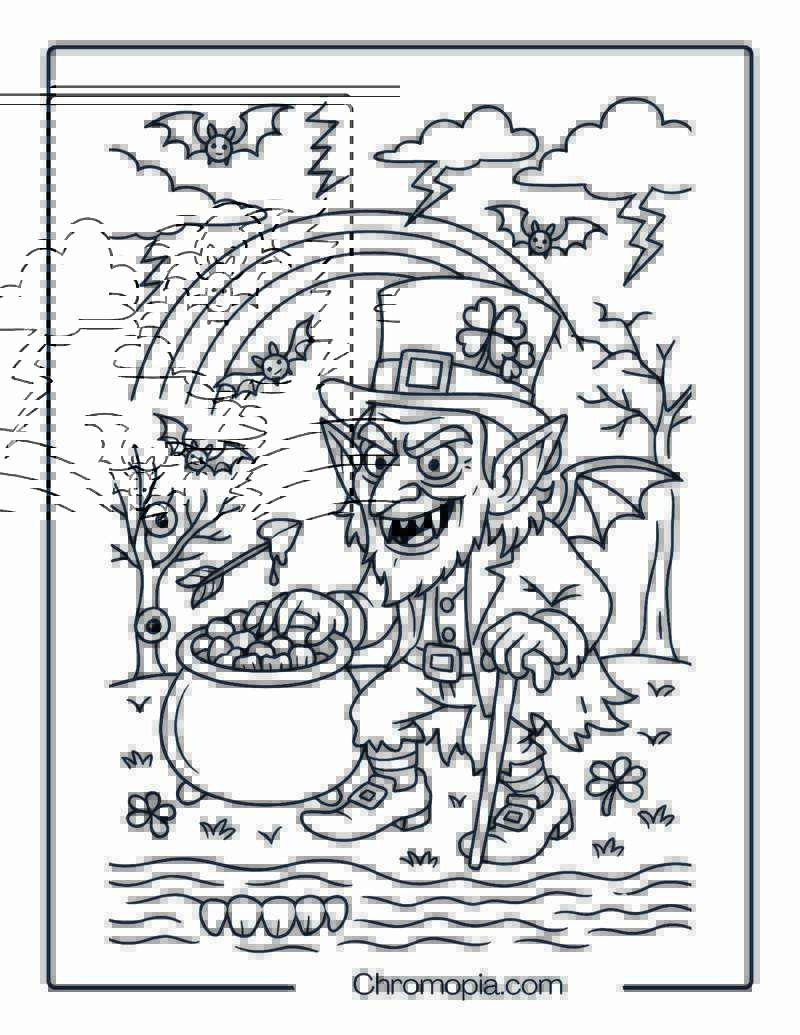 Leprechaun Vampire Guarding Gold Fangs Coloring Page