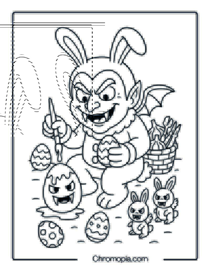 Vampire Easter Bunny with Evil Eggs Coloring Page