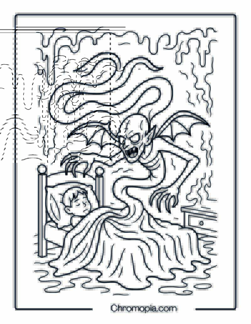 Nightmare Vampire Emerging from Bed Blanket Coloring Page