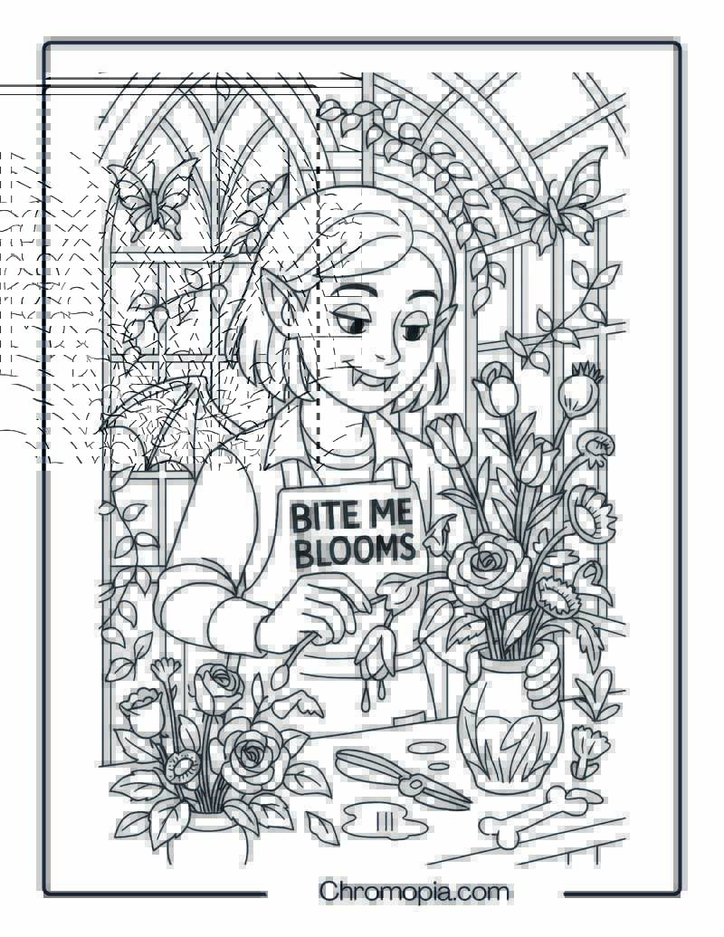Springtime Vampire Florist Coloring Page