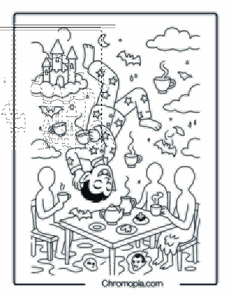 Vampire Dreamscape Floating Tea Party Coloring Page