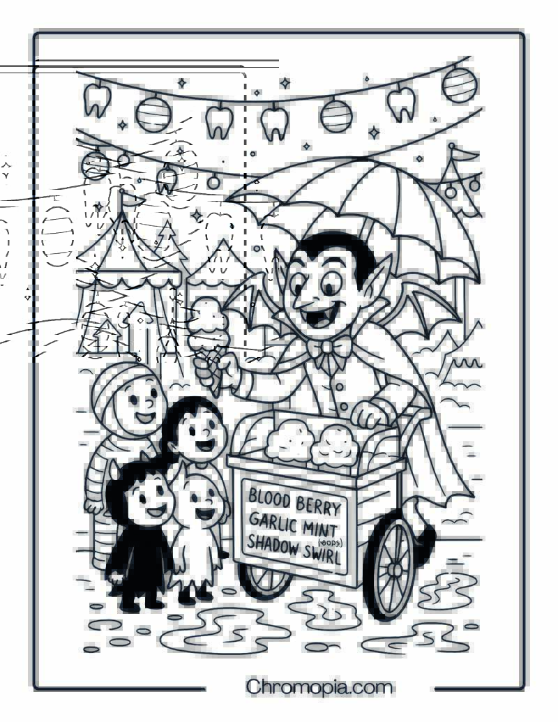 Vampire Ice Cream Vendor in Summer Festival Coloring Page