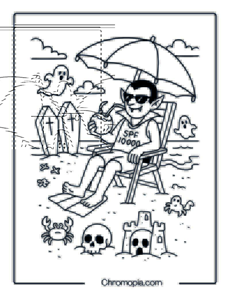 Vampire Lifeguard on Haunted Beach Coloring Page