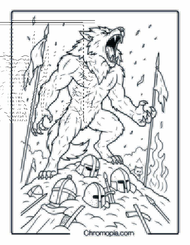 Alpha Werewolf Roaring on Battlefield Coloring Page