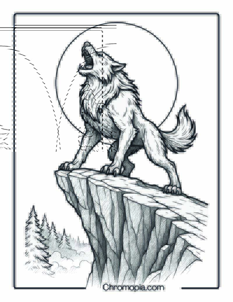 Howling Werewolf on a Jagged Cliff Coloring Page
