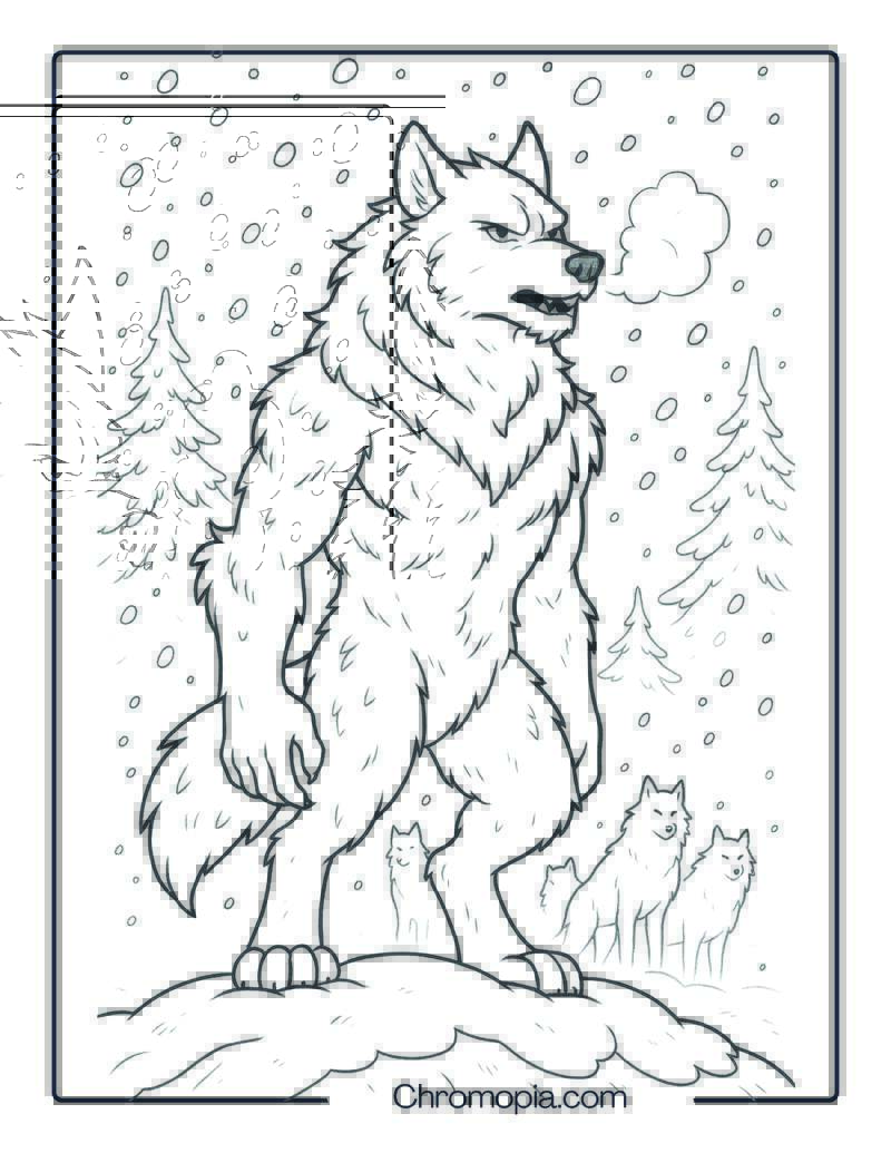Werewolf Pack Leader in Snowstorm Coloring Sheet