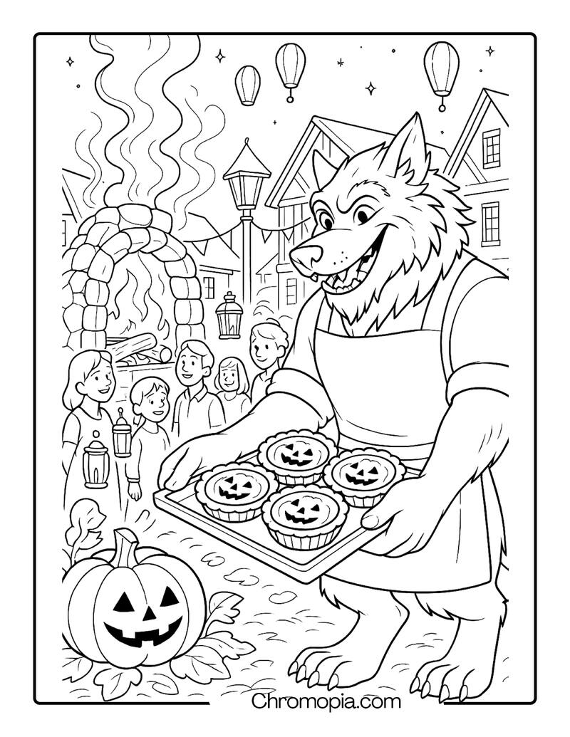 Werewolf Baker and the Midnight Pumpkin Pie Festival – Coloring Sheet