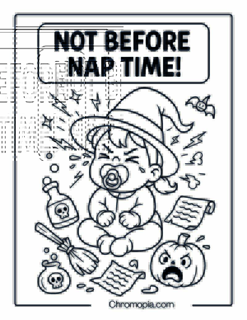 Baby Witch Throwing a Magical Tantrum – Cute Witch Coloring Page