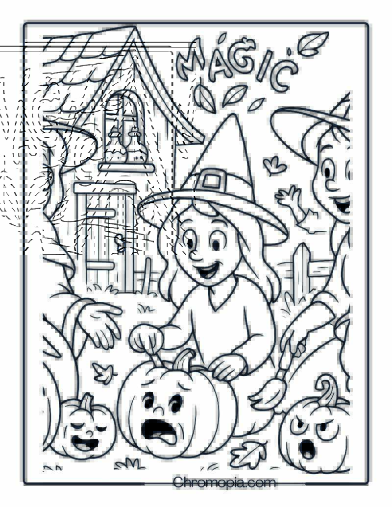 Halloween Witch Family Carving Living Pumpkins – Halloween Witch Coloring Page