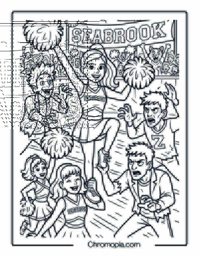 Cheerleader Showdown with Zombies Coloring Page