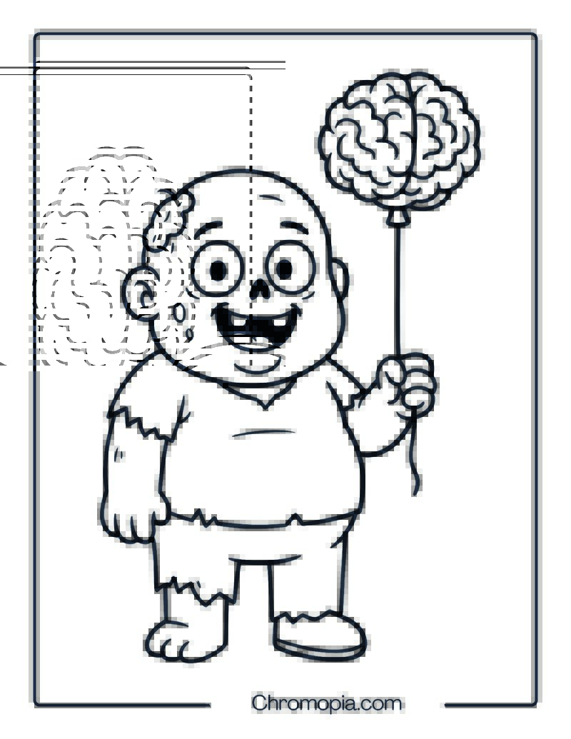 Balloon-Holding Zombie Coloring Page