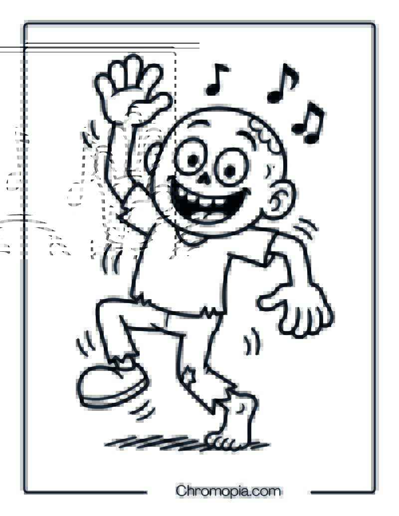 Happy Dancing Zombie Coloring Page