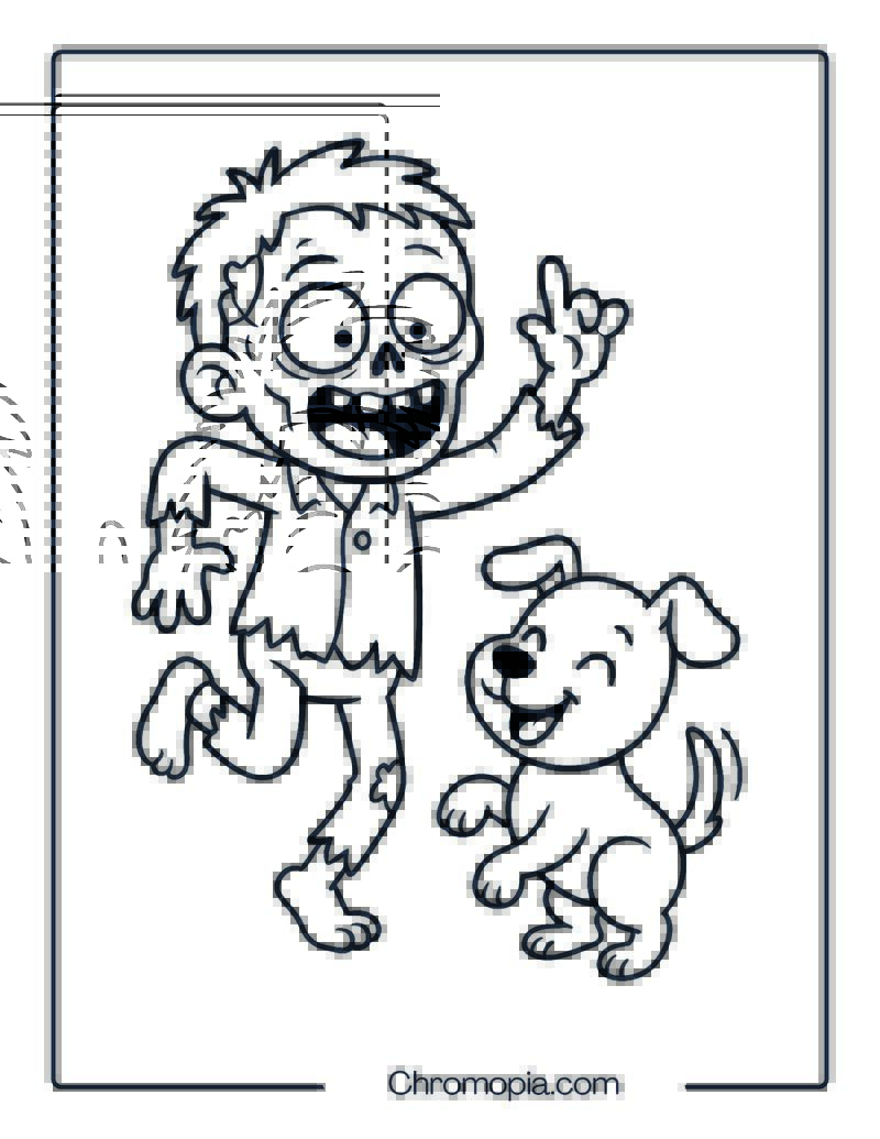 Silly Dancing Zombie and a Puppy Coloring Page
