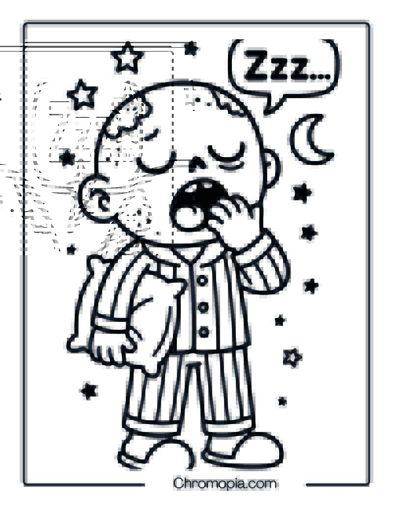 Sleepy Zombie in Pajamas Coloring Page