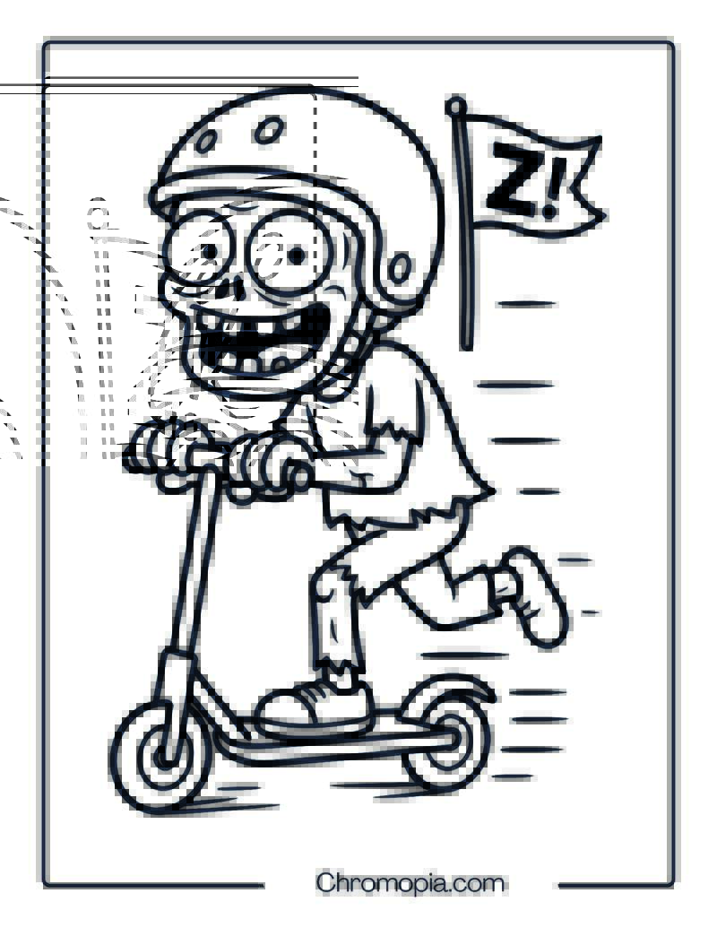 Zombie Riding a Scooter Coloring Page