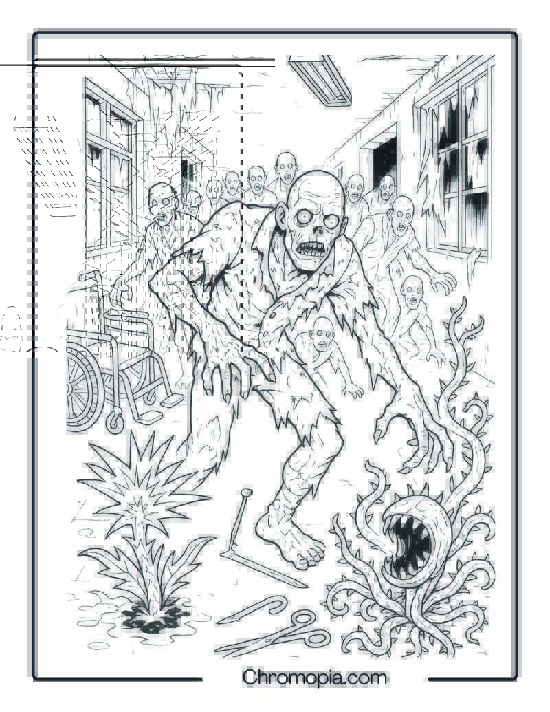 Abandoned Asylum Zombie Siege Coloring Page