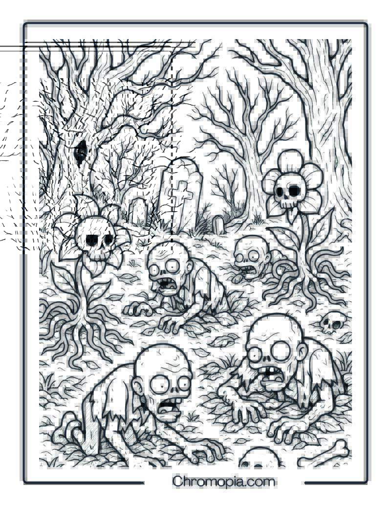 Forest of the Dead Plants vs Zombies Coloring Page
