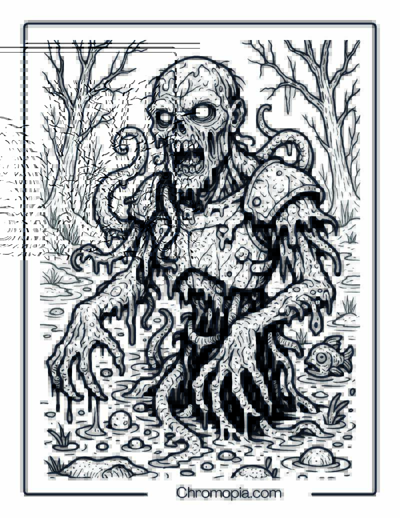 Toxic Swamp Mutant Zombie Rise Coloring Page
