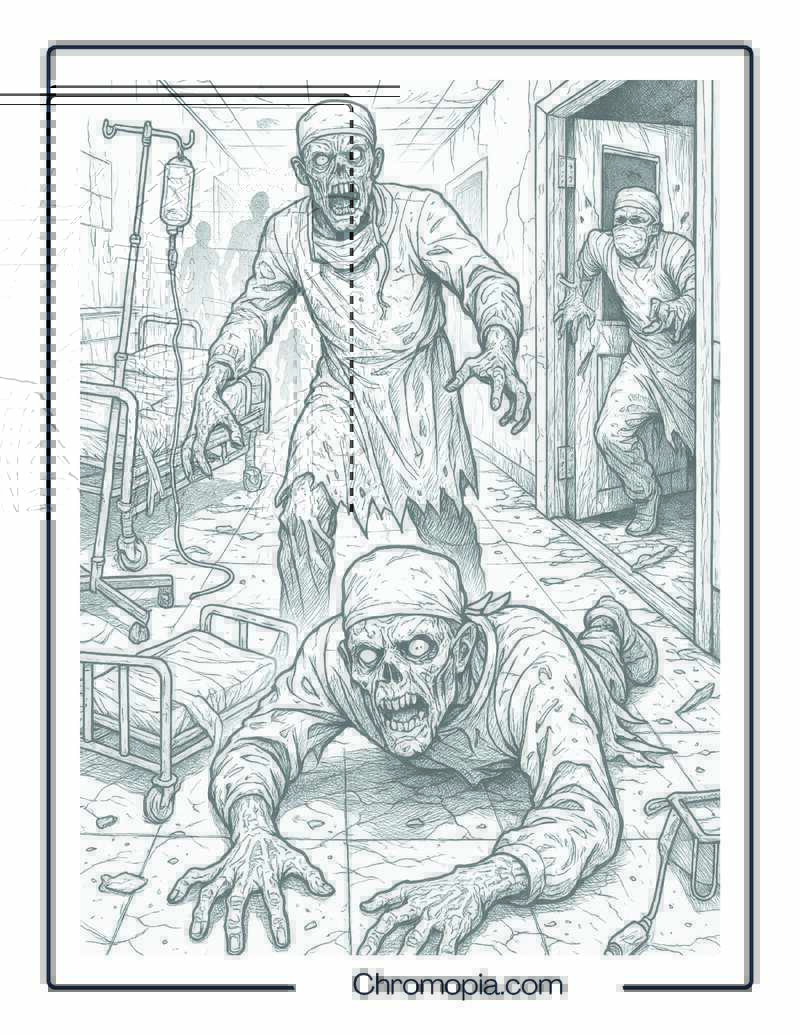 Hospital Horror Zombie Outbreak Coloring Page