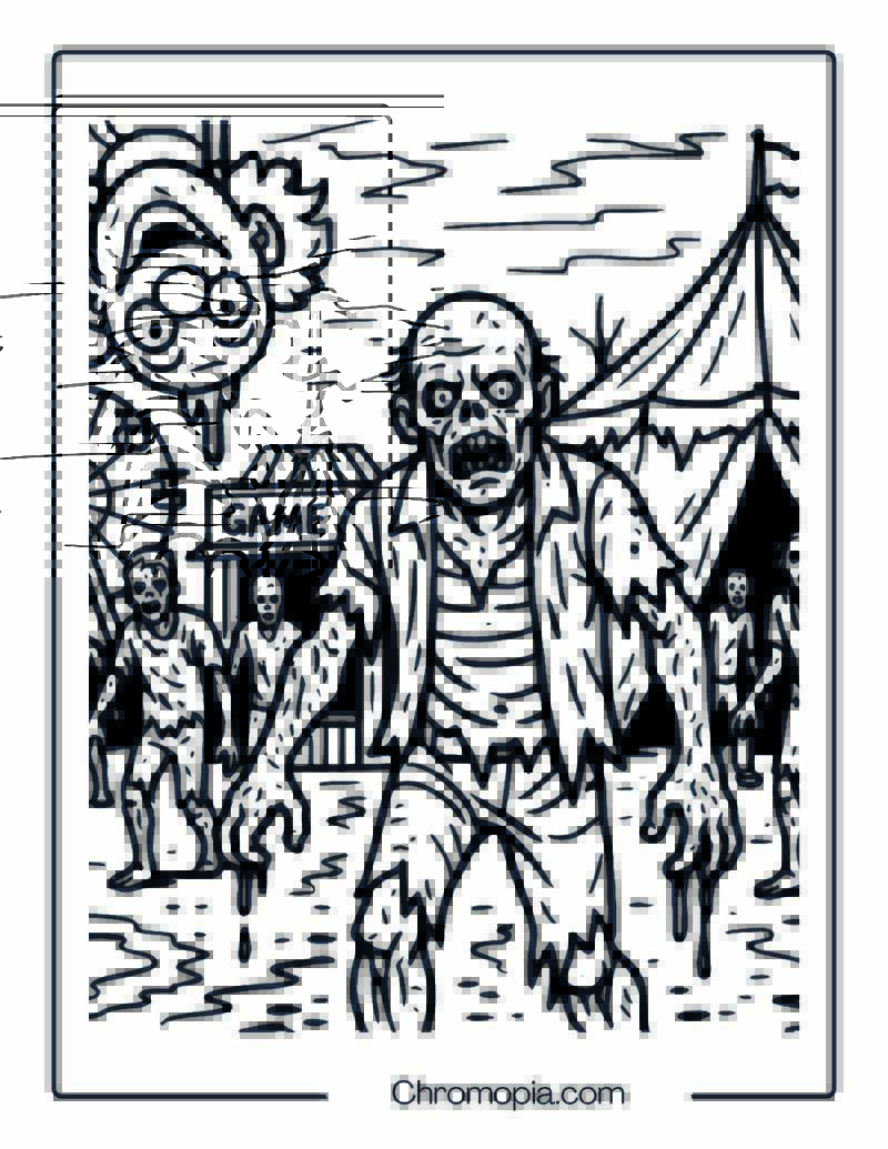 Zombie Invasion at a Carnival Grounds Coloring Page