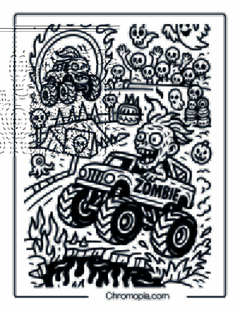 Pits of Doom – Monster Jam Zombie Track Coloring Page