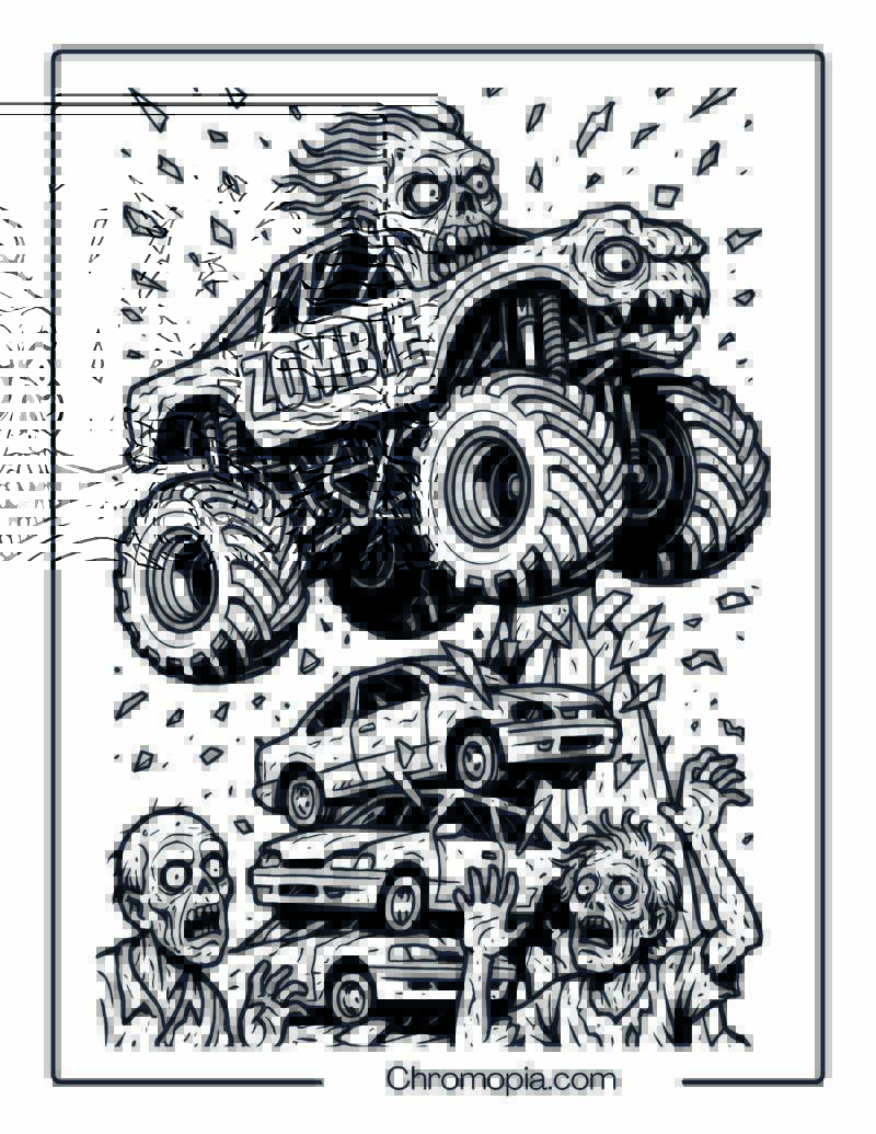 Zombie Monster Jam Crash Landing Coloring Page