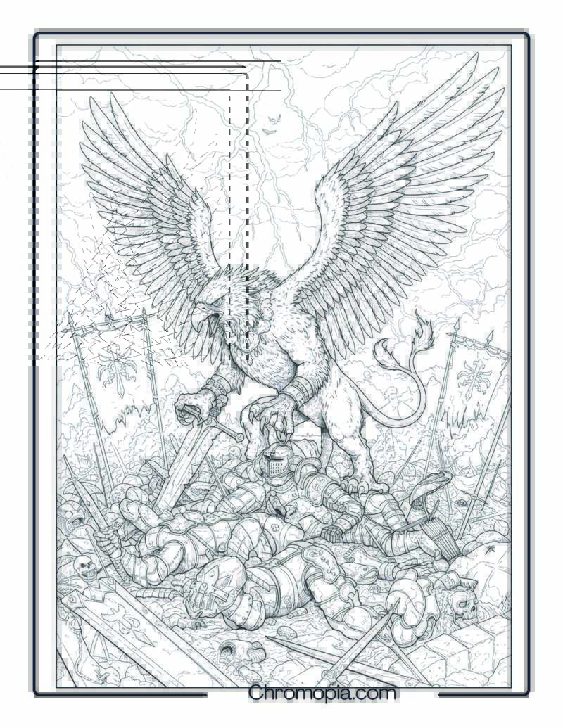 Griffin Coloring Page – Vulture of the Battlefield