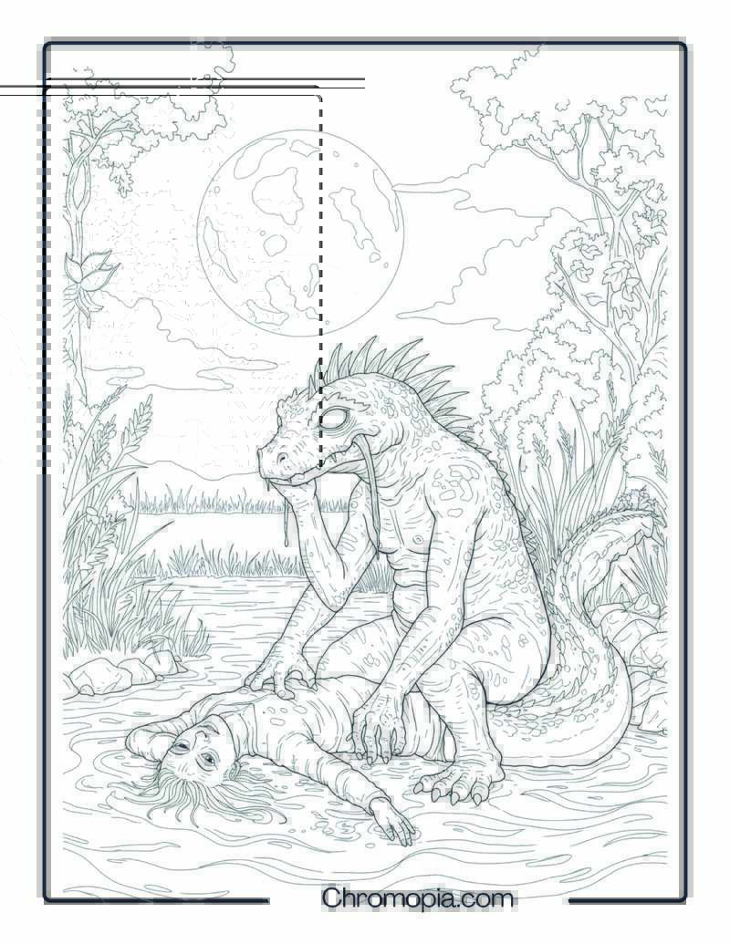 Kappa Coloring Page – River Demon Feast (Japan)