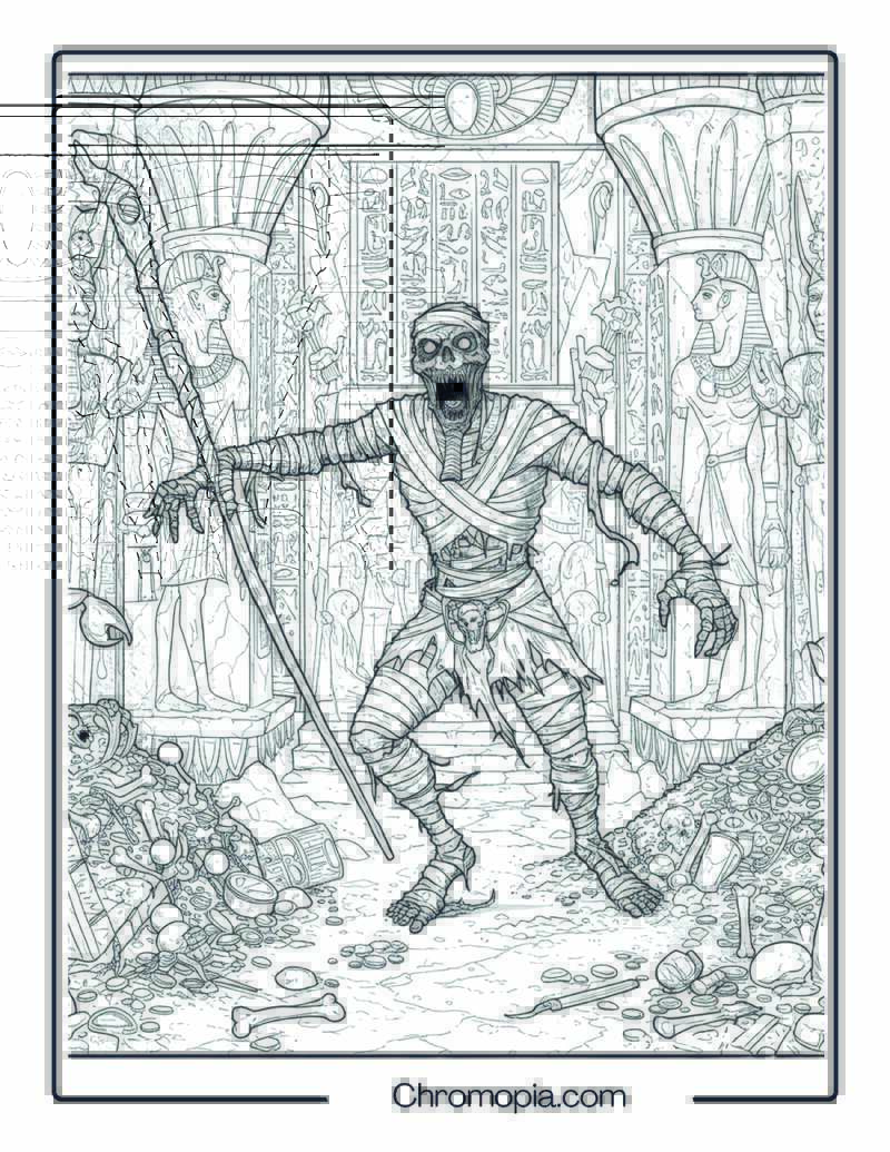 Ancient Mummy Tomb Monster Coloring Page – Curse of the Pharaoh