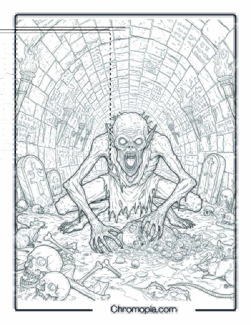 Ghoul Catacombs Monster Coloring Page – Eater of the Dead
