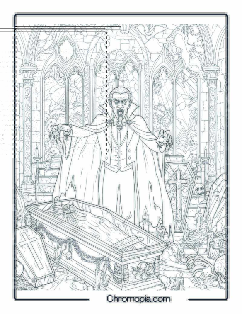 Vampire Castle Monster Coloring Page – Dracula Awakens
