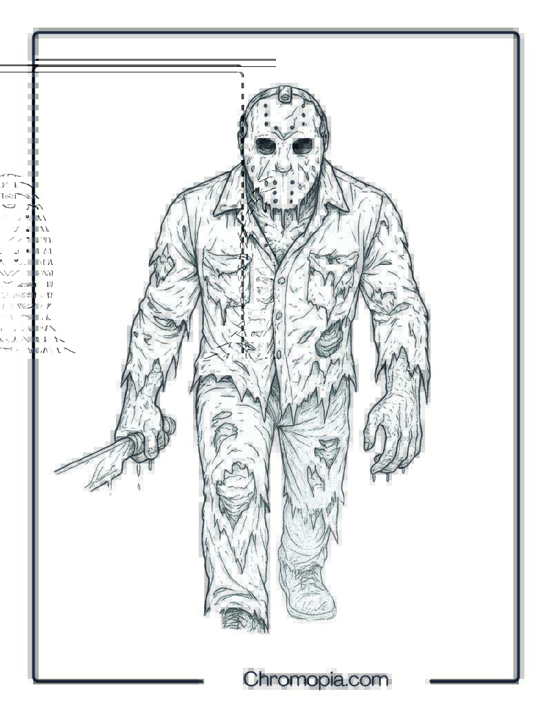 Jason Voorhees Horror Coloring Page – Blood Lake Camp
