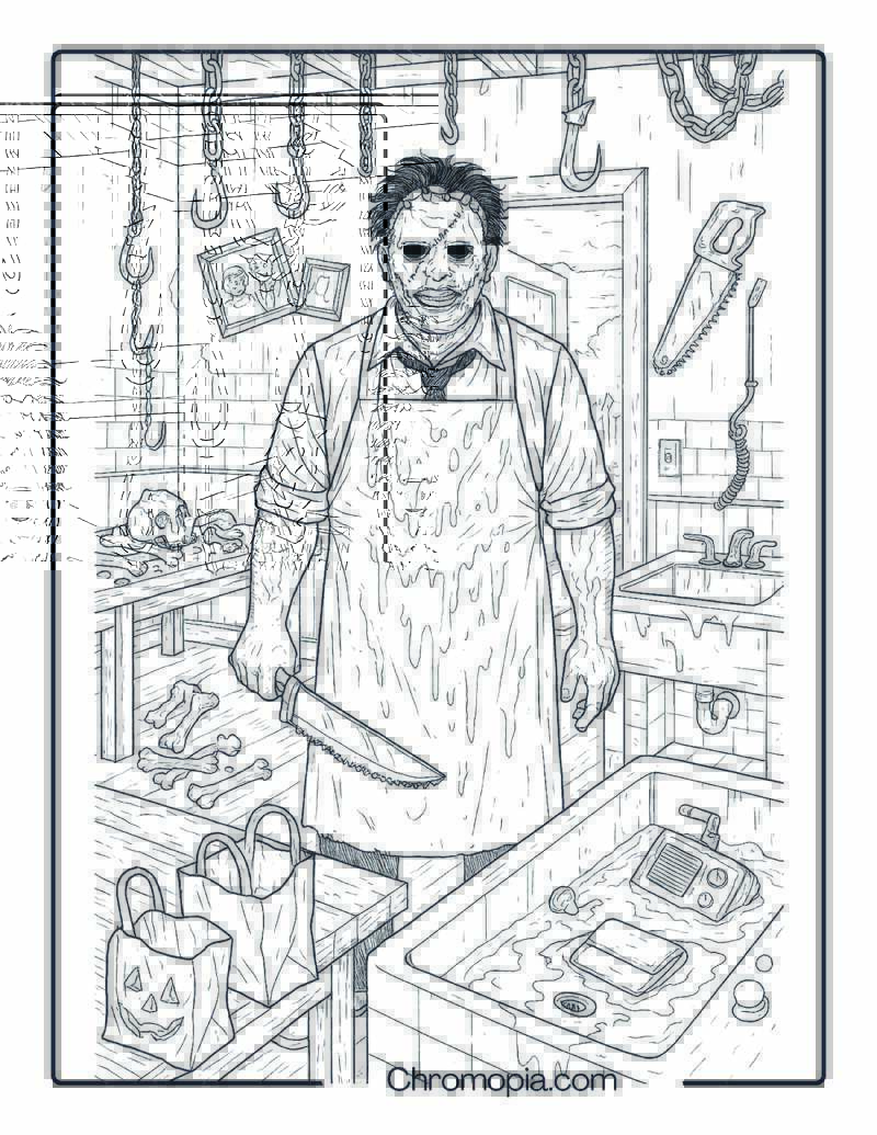 Leatherface Horror Coloring Page – The Butcher_s Table