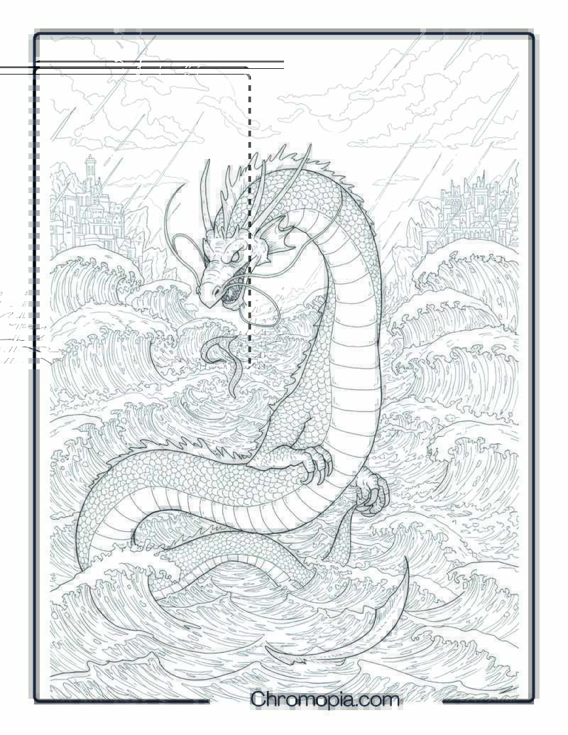 Leviathan Coloring Page – Sea Serpent of Biblical Cataclysm