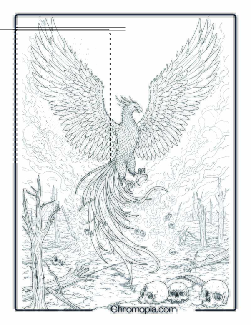 Phoenix Coloring Page – Flame Rebirth of the Apocalypse