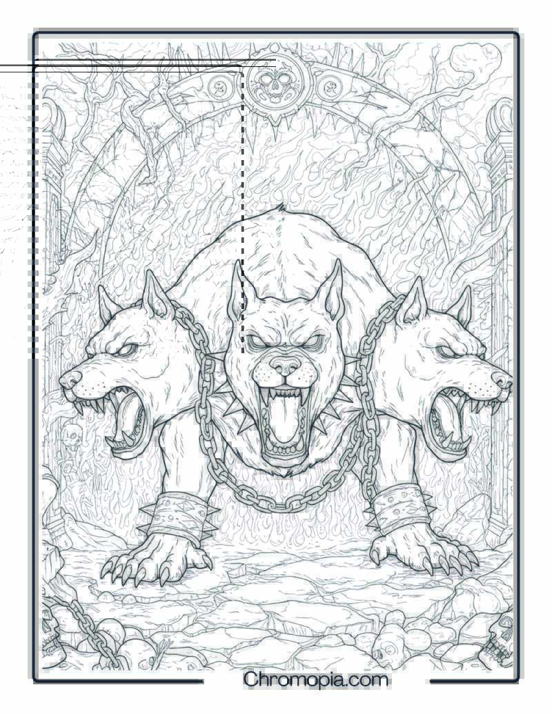 Cerberus Monster Coloring Page – Guardian of the Underworld