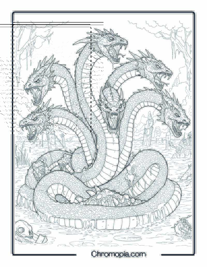 Hydra Monster Coloring Page – Swamp of the Serpent Plague