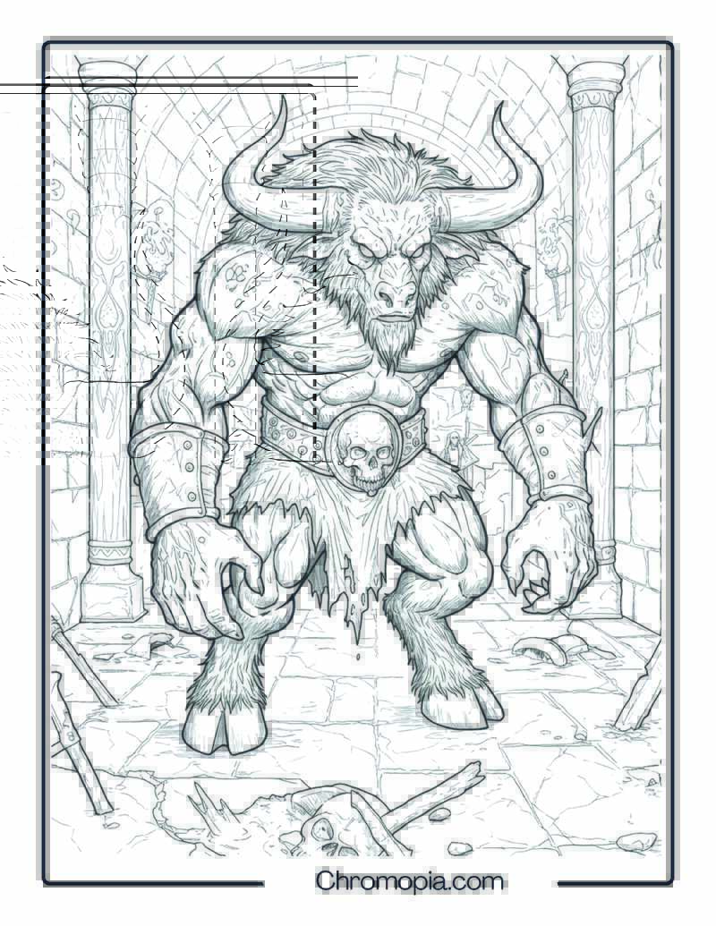 Minotaur Monster Coloring Page – Labyrinth of Doom