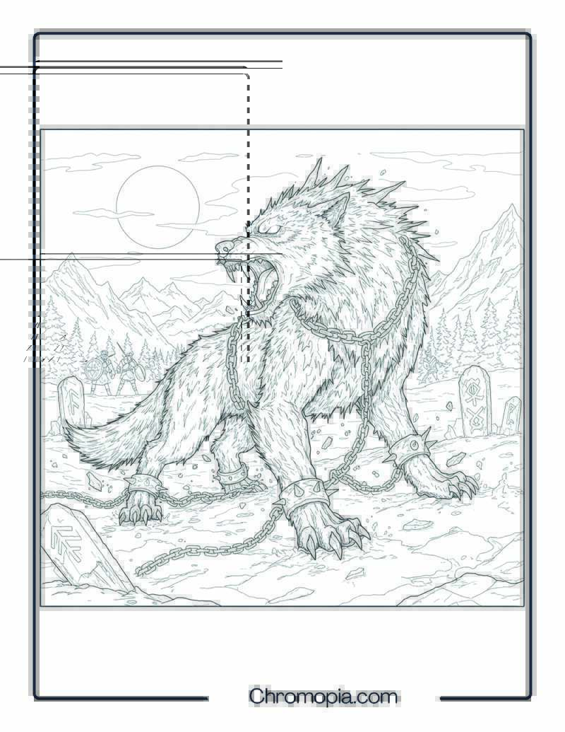 Fenrir Monster Coloring Page – Chains of the Doomed Wolf
