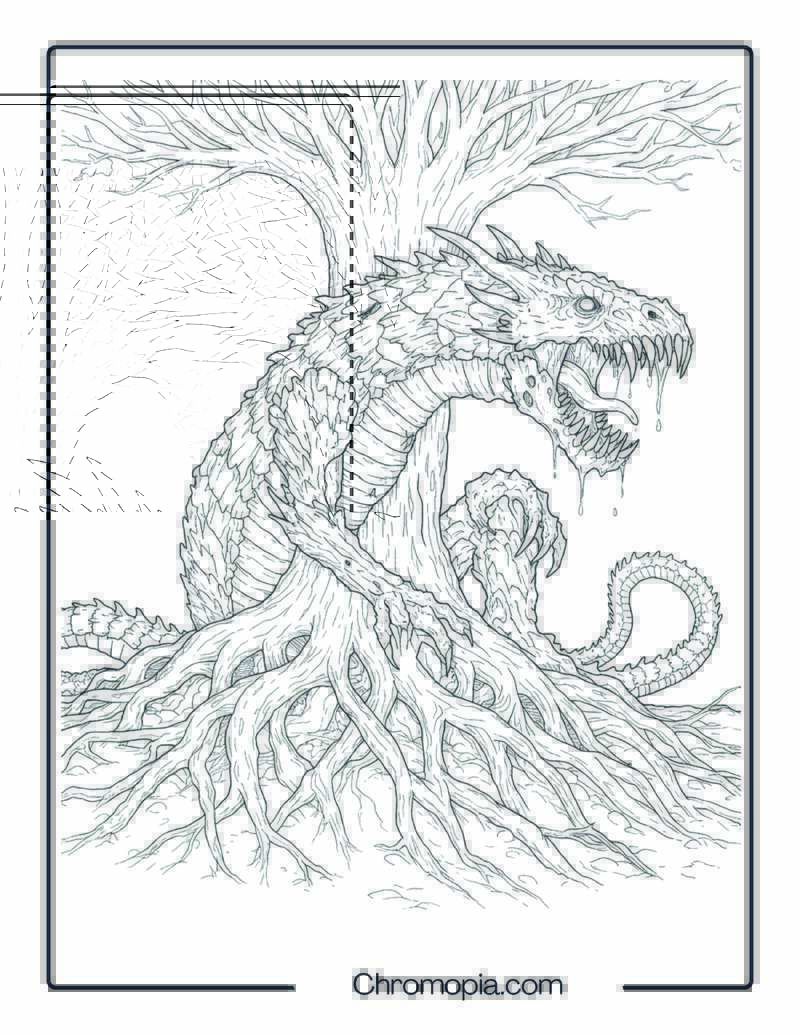 Níðhöggr Monster Coloring Page – Devourer Beneath the World Tree