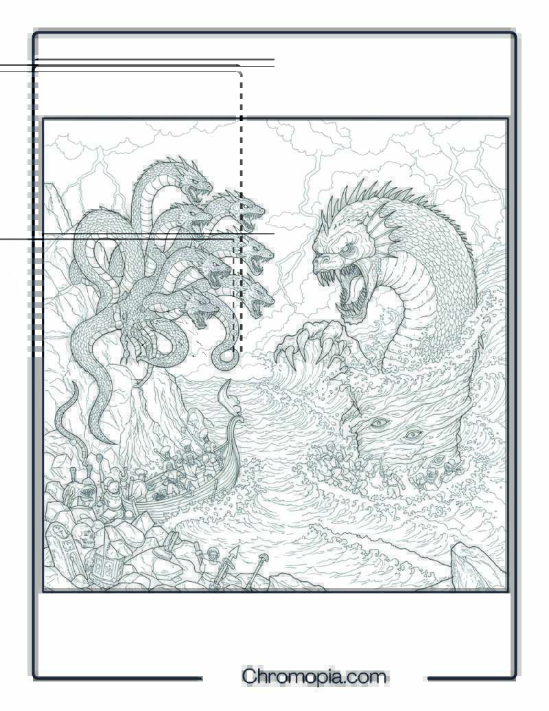 Scylla and Charybdis Monster Coloring Page – Twin Terrors of the Strait