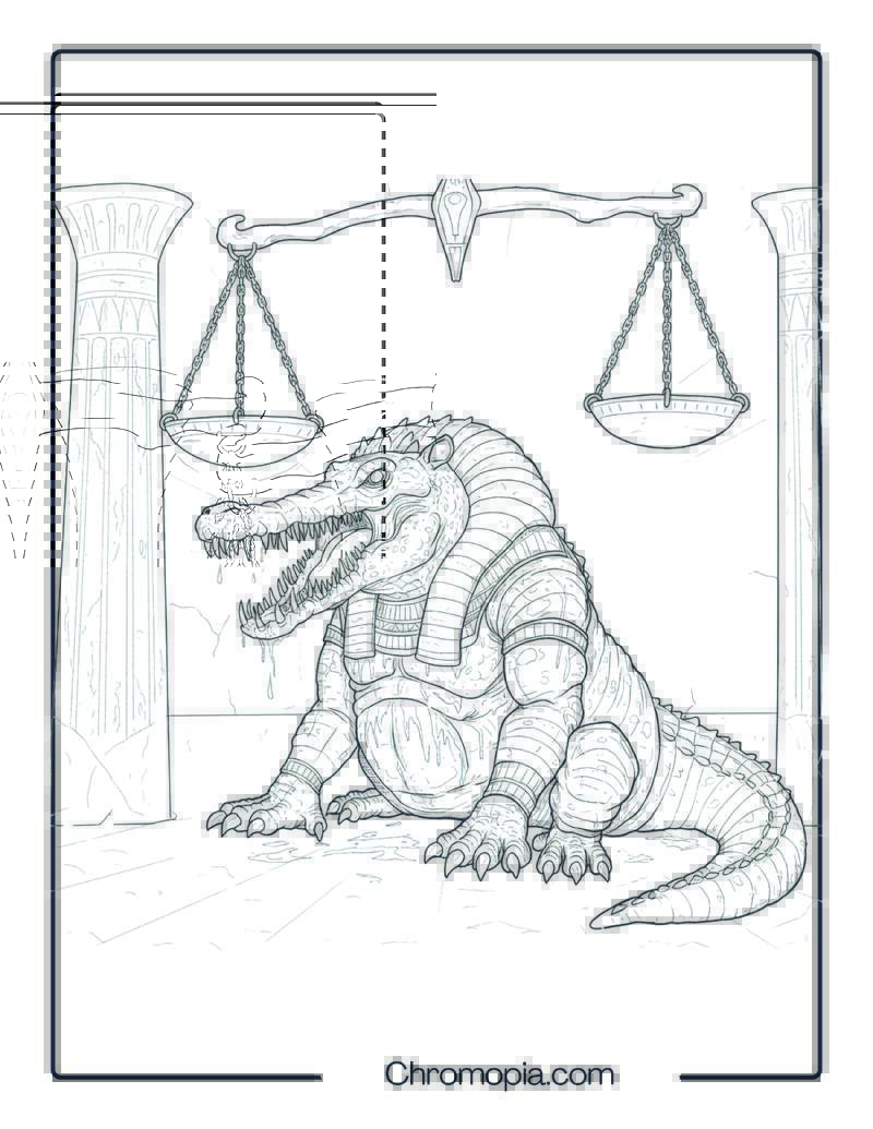 Ammit Devourer Monster Coloring Sheet – Soul-Eater of the Afterlife