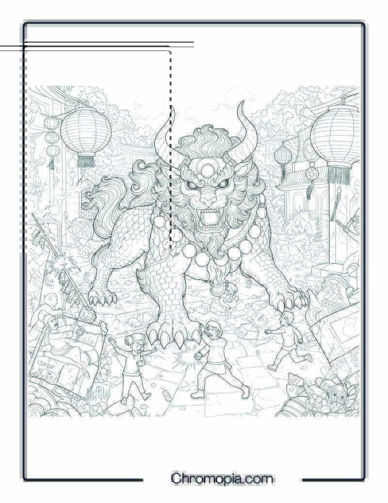 Nian Beast Coloring Page – Lunar New Year’s Nightmare