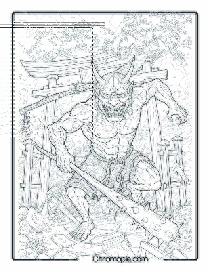 Oni Demon Coloring Page – Terror of the Crimson Gate