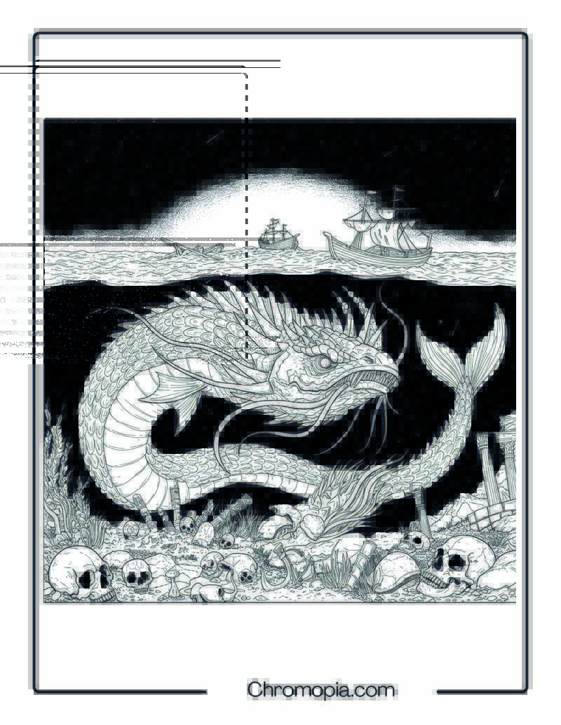 Bahamut Abyssal Horror Coloring Page – Serpent of the Cosmic Deep